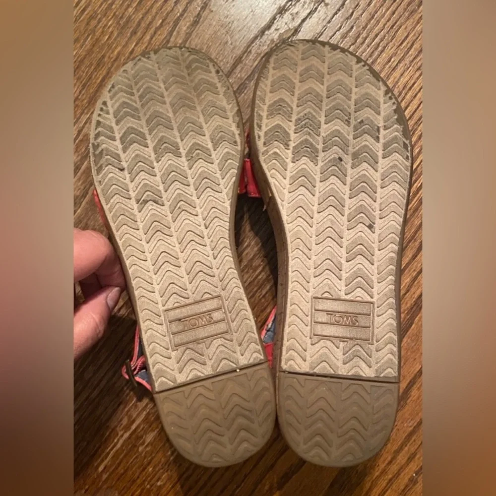 TOMS Pre-Owned Women’s Harper cork low platform wedge Coral sandals Size 7.5 - Picture 6 of 11